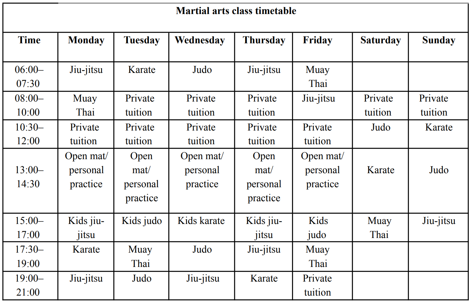 timetable